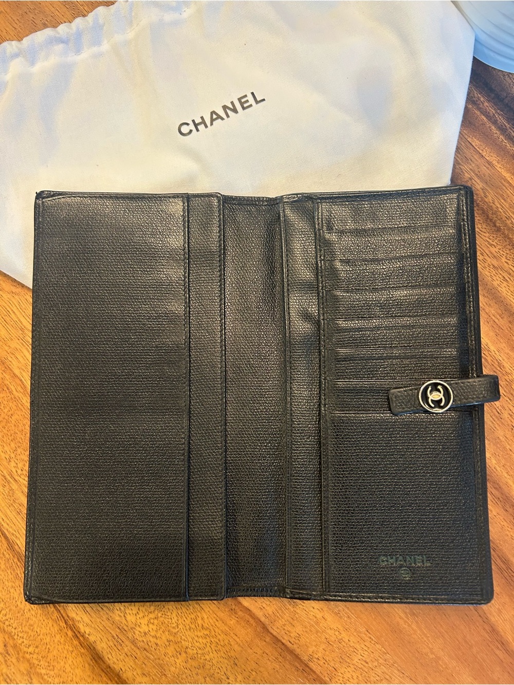 CHANEL Vintage Black Caviar Leather Coco Button Long Flap Wallet - Picture 3 of 12
